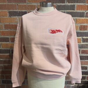 Women's Soft Pink Crewneck Sweatshirt with 'Hot Mess' Embroidered Logo